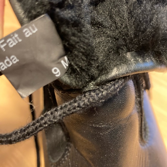 Fait au Canada Black Leather Fur Lining Lace Up Boots size 9 - Picture 15 of 16